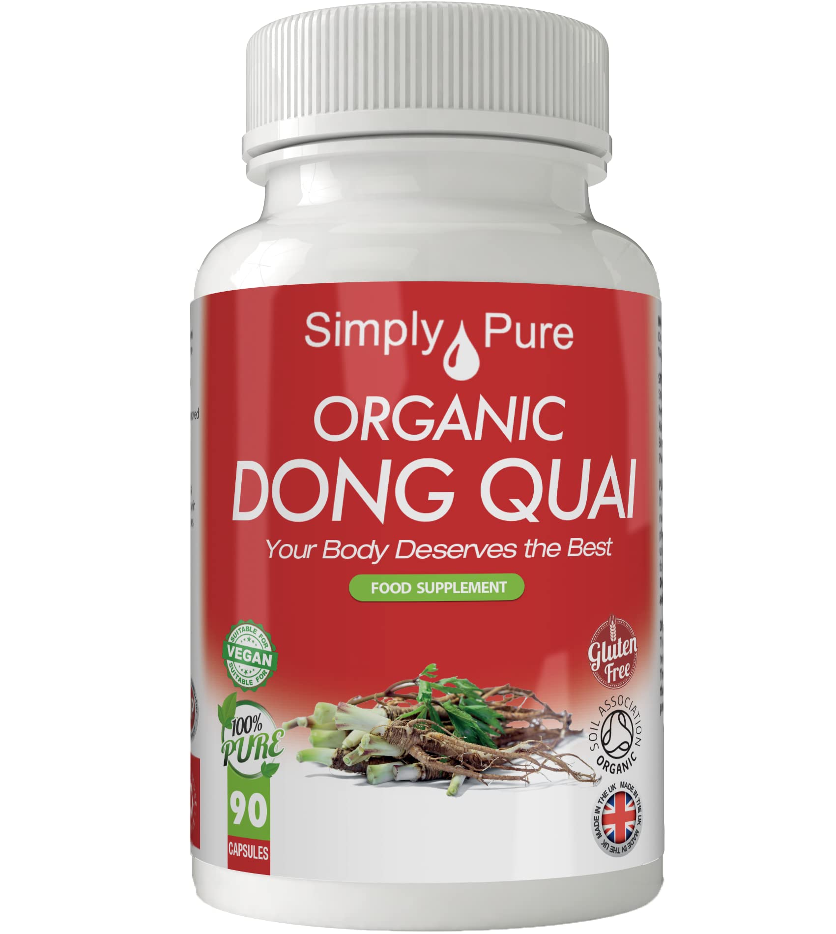 Simply Pure Organic Dong Quai for Menopause, PMS & Menstrual Issues | Angelica Sinensis - 'Female Ginseng' | 500mg Capsules x 90 | 100% Pure Soil Association Certified | Gluten Free | GM Free | Vegan
