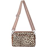 KOTEMES Leopard Print Purse for Women,Small Crossbody Square Bag,Brown Shoulder Bag with Wide Strap