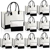 Sumind 16 Pcs Canvas Tote Bags Bulk Burlap Large Black and White Tote with Handles Ribbon Makeup Bags Gift for Women Beach Wedding Bridesmaid Gifts DIY Craft