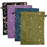 Embroidery Silk Flower Shoe Bag 4Pcs Drawstring Silk Travel Bag Jacquard Underwear Bags Washable Big Sachet Bag Storage Bags for Men Women