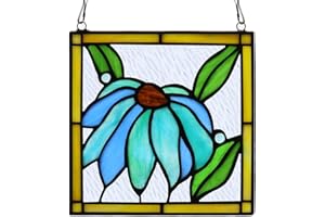 Kleeglee Flower Gifts Stained Glass Window Hangings, Handmade Flower Suncatcher Indoor Window Decor for Women Mom Grandma Aunt Friend Lover(Blue)