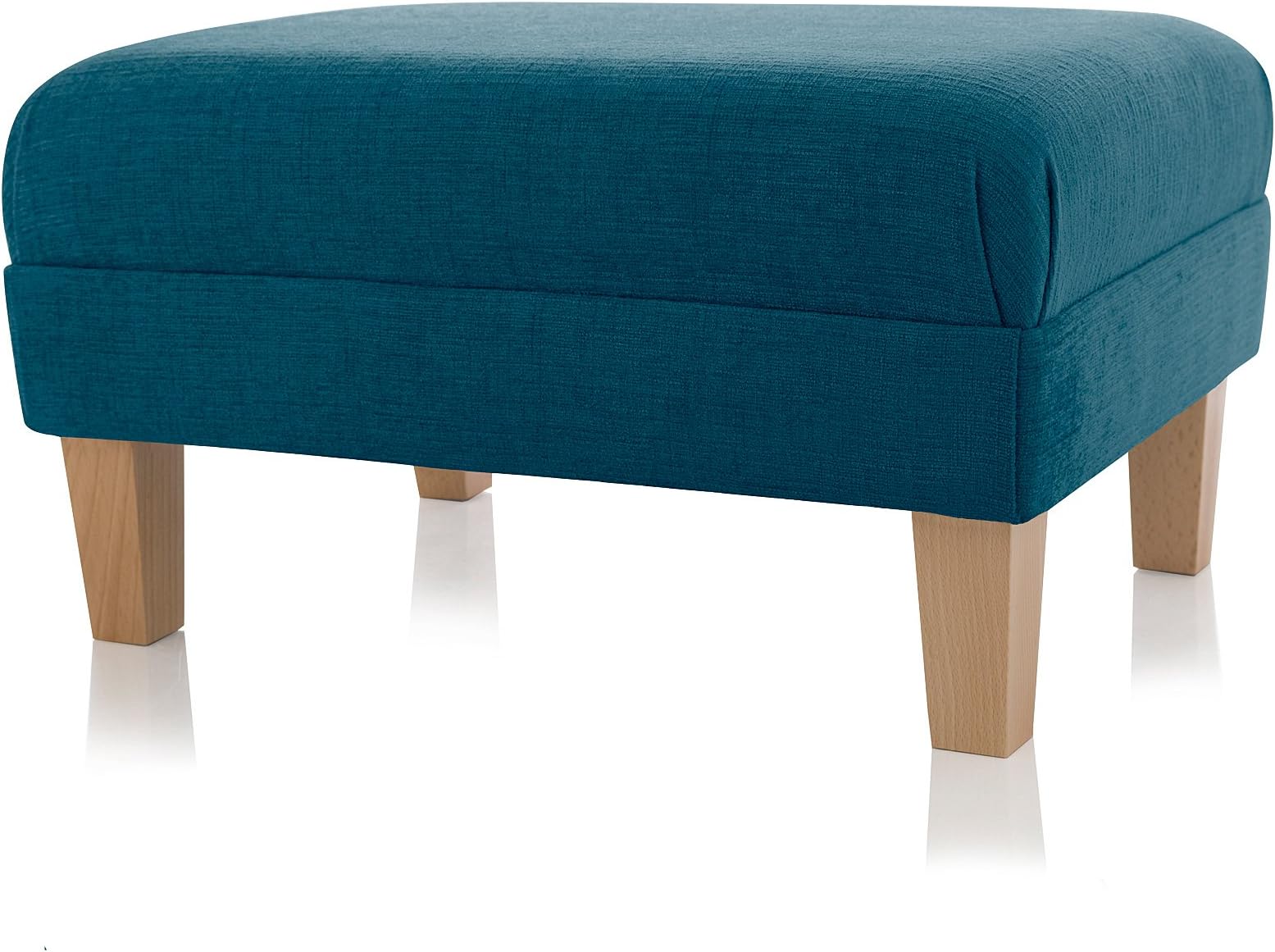 Vale Footstools Rectangular Footstool, Chenille Fabric Footrest With Real Wood Legs (Small 32x24x27cm (LxWxH), Teal/Natural)