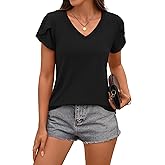 BKHOLL Women's V-Neck Short Sleeve T-Shirt Loose Fit Stretchy Casual Top Breathable Vacation Blouse