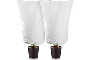 Alpurple 2 Packs Large Size Winter Drawstring Plant Covers- 39 x 63 Inch Warm Plant Protection Cover Bags, Frost Cloth Blanket Protecting Fruit Tree Potted Plants from Freezing Animals Eating