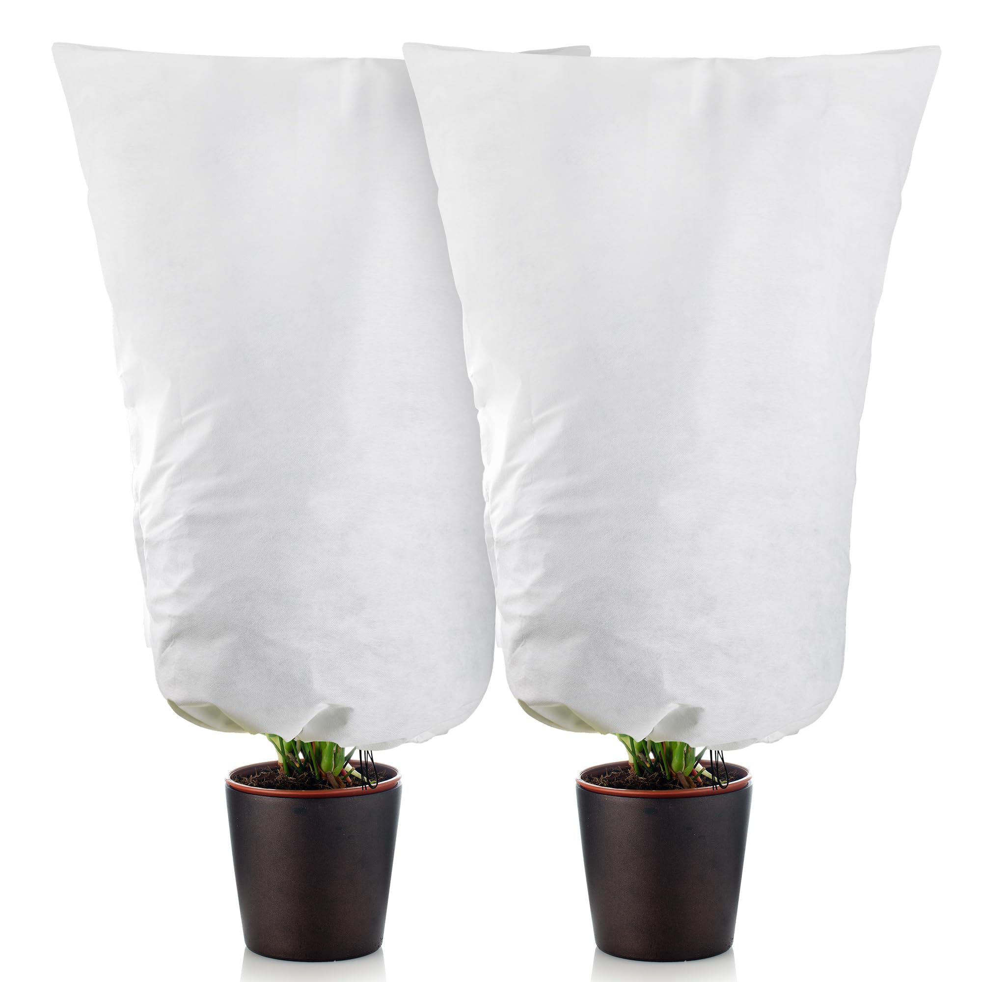 Purple Star 2 Packs Large Size Winter Drawstring Plant Covers- 3.2 x 5.2 Feet Warm Plant Protection Cover Bags, Frost Cloth Blanket Protecting Fruit Tree Potted Plants from Freezing Animals Eating