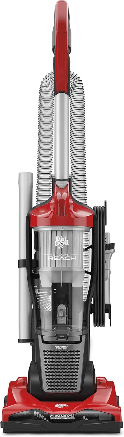 Dirt Devil Endura Reach Upright Bagless Vacuum Cleaner for Carpet and Hard Floor, Lightweight, Corded, UD20124, Red -