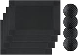 Famibay Placemats and Coasters Set of 4 Black PVC Polyester Heat Resistant