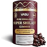 Vasu 6 in 1 Pure Himalayan Gold Shilajit Gummies for Men & Women with Vitamin D3 & B12, L-Arginine, Ashwagandha & Tribulus - Sugar Free Shilajit Resin - 60 Counts for Energy Support - Lab Tested