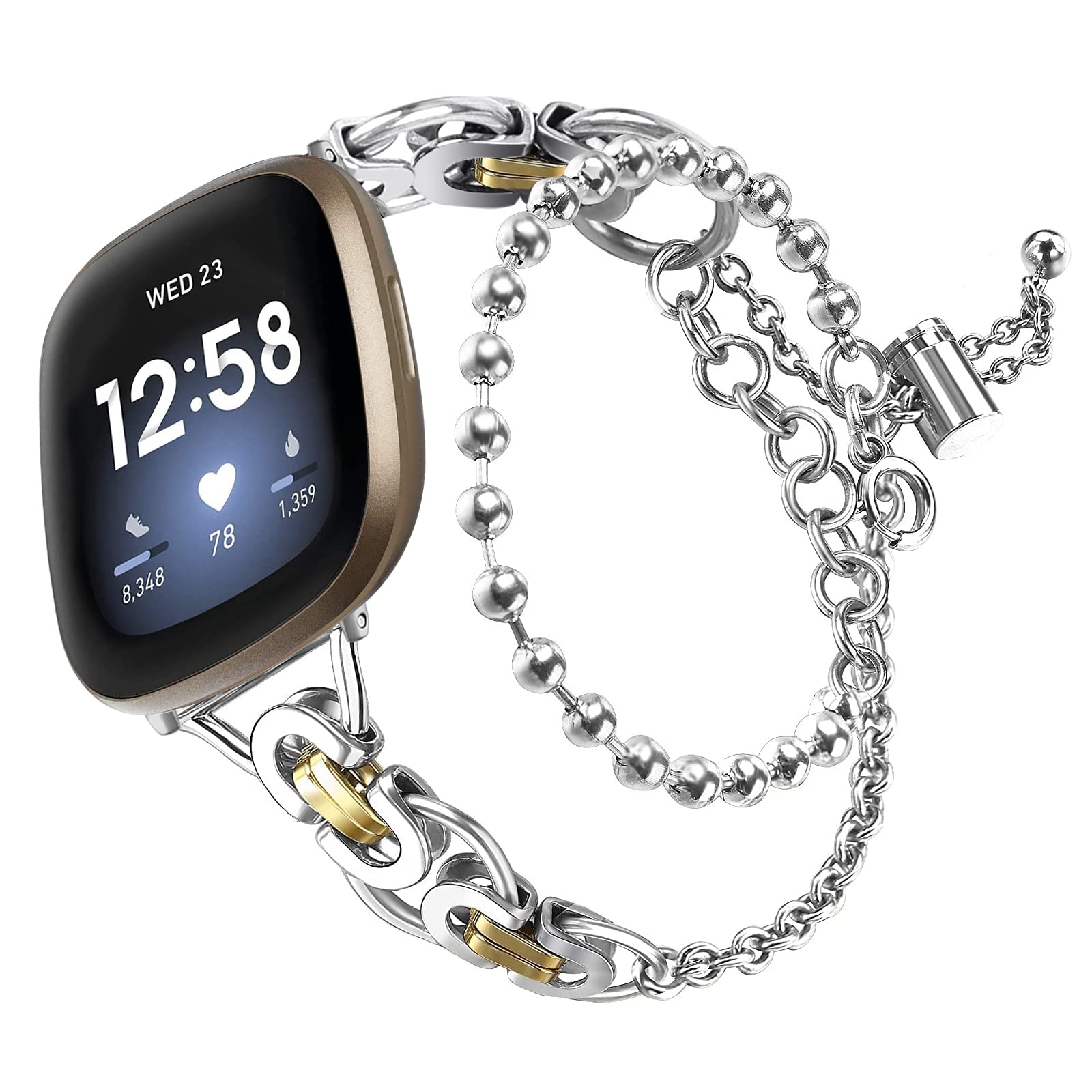 Gimuk Metal Strap Compatible with Fitbit Versa 3/Fit bit Sense Strap, Women Girls Adjustable Stainless Steel Wristband Replacement Watch Band Bracelet for Fitbit Versa 3/Sense (Silver/Gold)