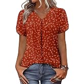 Magritta Womens Tops Dressy Casual Short Sleeve Pleated Tshirt 2026 Summer Loose Fitting Blouse Fashion V Neck Business Shirt