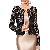 FAIRY SEASON Women's One-Button Crochet Cardigan with Golden Thread, Vintage Cropped Hollow Out Knit Shrug for Formal Events