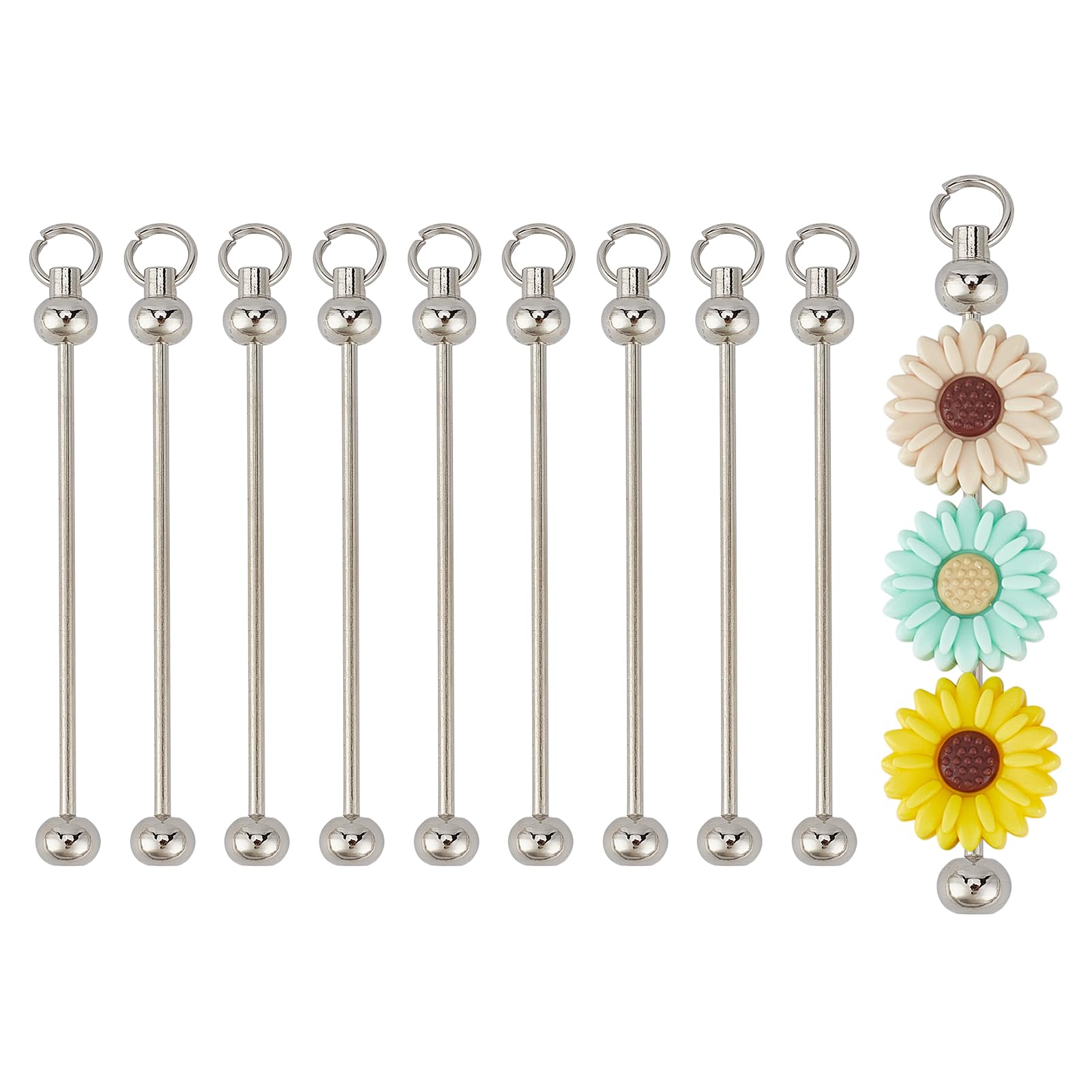 NICENEEDED 10 PCS Blanks Beadable Keychain Bar, Bulk Beaded Metal Keychain Making Supplies, Beads Pendant Keychain Bars for Jewelry Making Charms Crafts Accessories