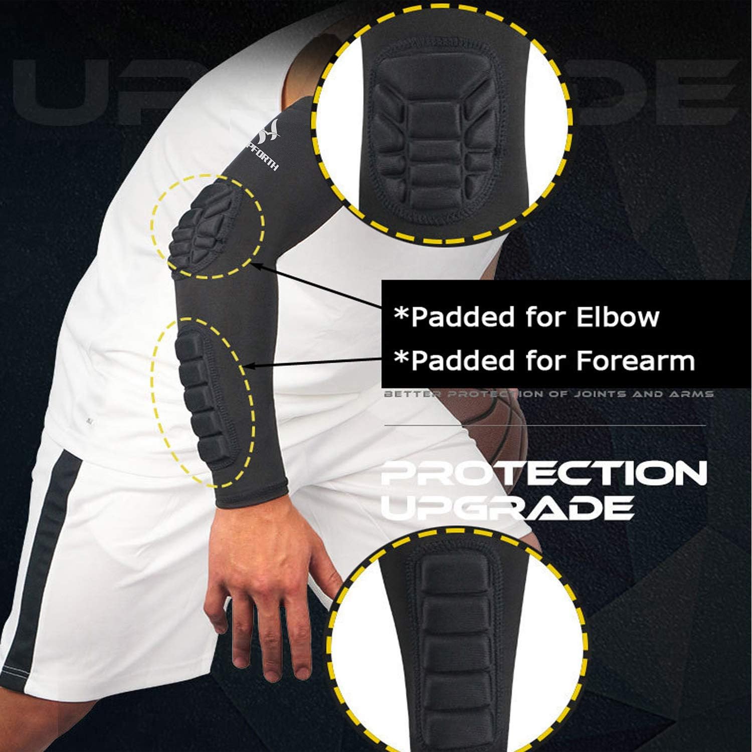 HOPEFORTH 2PCS Padded Elbow Forearm Sleeves Compression Arm Protective Support : Clothing