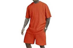 COZYEASE Men's 2 Piece Outfits Short Sleeve Crewneck Summer T Shirt and Drawstring Casual Track Shorts Set