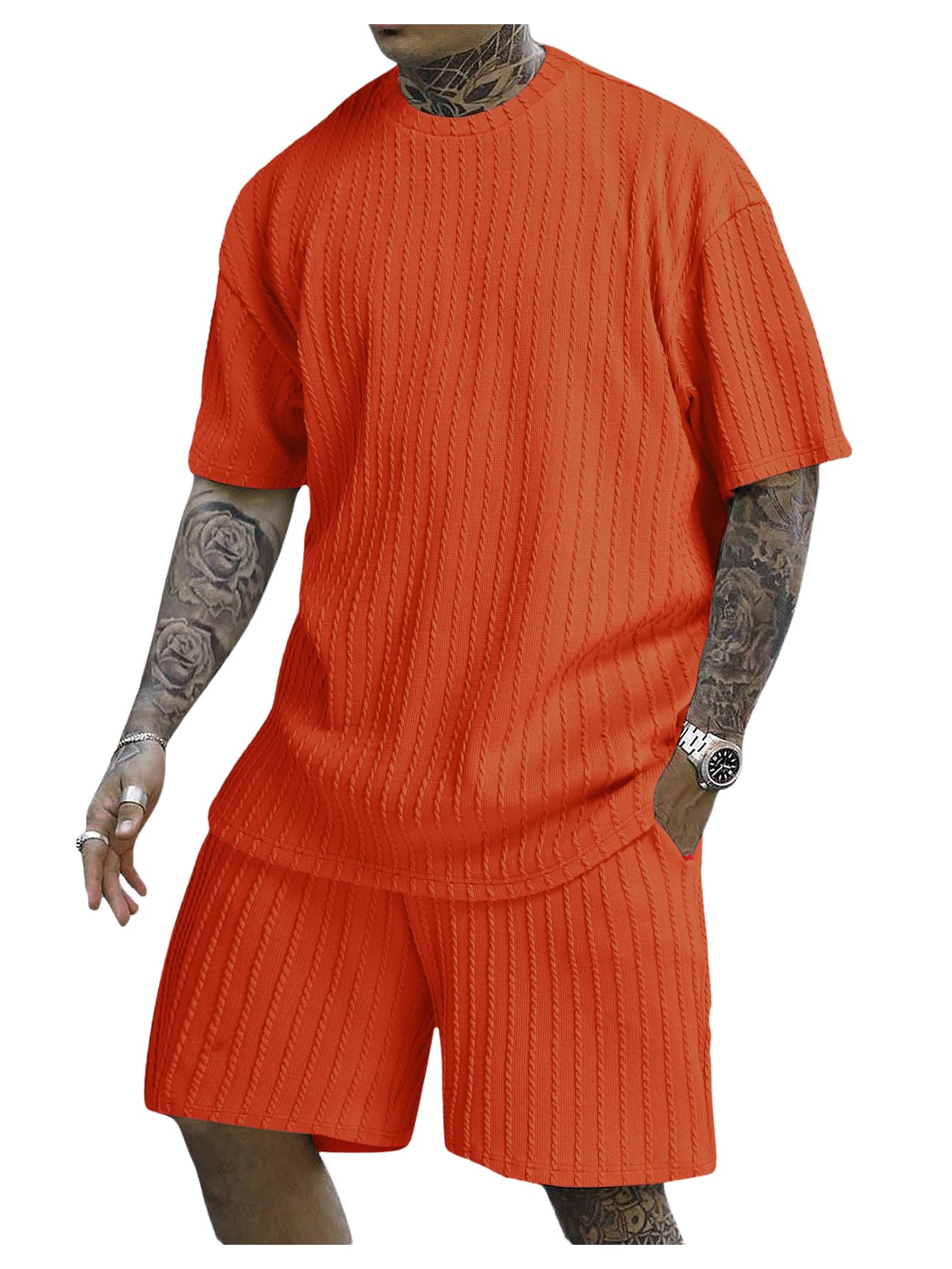 COZYEASE Men's 2 Piece Outfits Short Sleeve