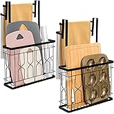 Bekith 2 Pack Cabinet Door Organizer with Double Towel Bar, Over The Cabinet Door Organizer and Storage for Cutting Board, Baking Sheet, Plastic Wrap, Black