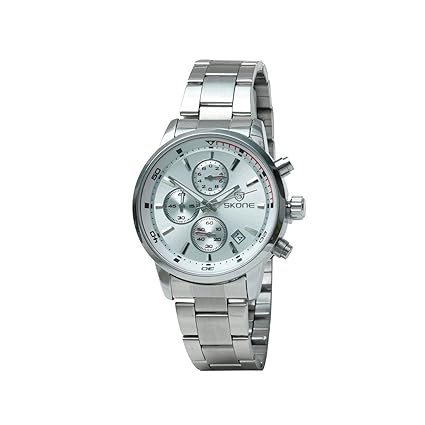Skone 7390EG-3 Chronograph Silver Dial Stainless Steel Strap Wrist Watch / Casual Watch - For Mens