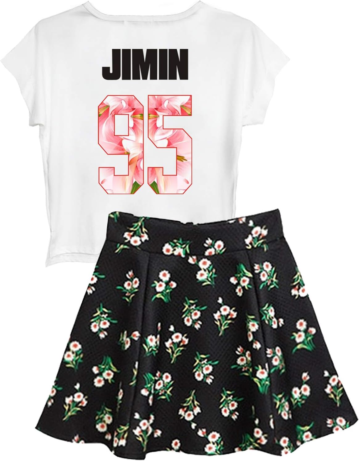 Kpop Bangtan Boys Album Printed T-Shirt + Floral Skirt Two Piece Suit