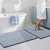 BSICPRO Bathroom Rugs Set 2 Piece-Chenille Bath Mats Non Slip-Thick Soft Absorbent Beach Bath Rug-Shower Floor Mat Machine Washable-Bathroom Decor Accessories (Light Blue, 20" x 32" Plus 16" x 24")
