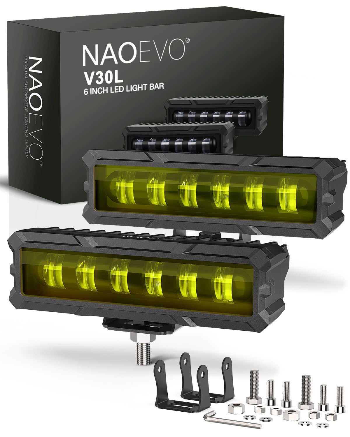 Photo 1 of NAOEVO 6 Inch LED Light Bar, 50W 2000LM Lens Spot Lights, LED Fog Lights - LED Offroad Lights for Trucks/Cars/Boat/ATV/UTV, 2 Pcs (Yellow&Green)