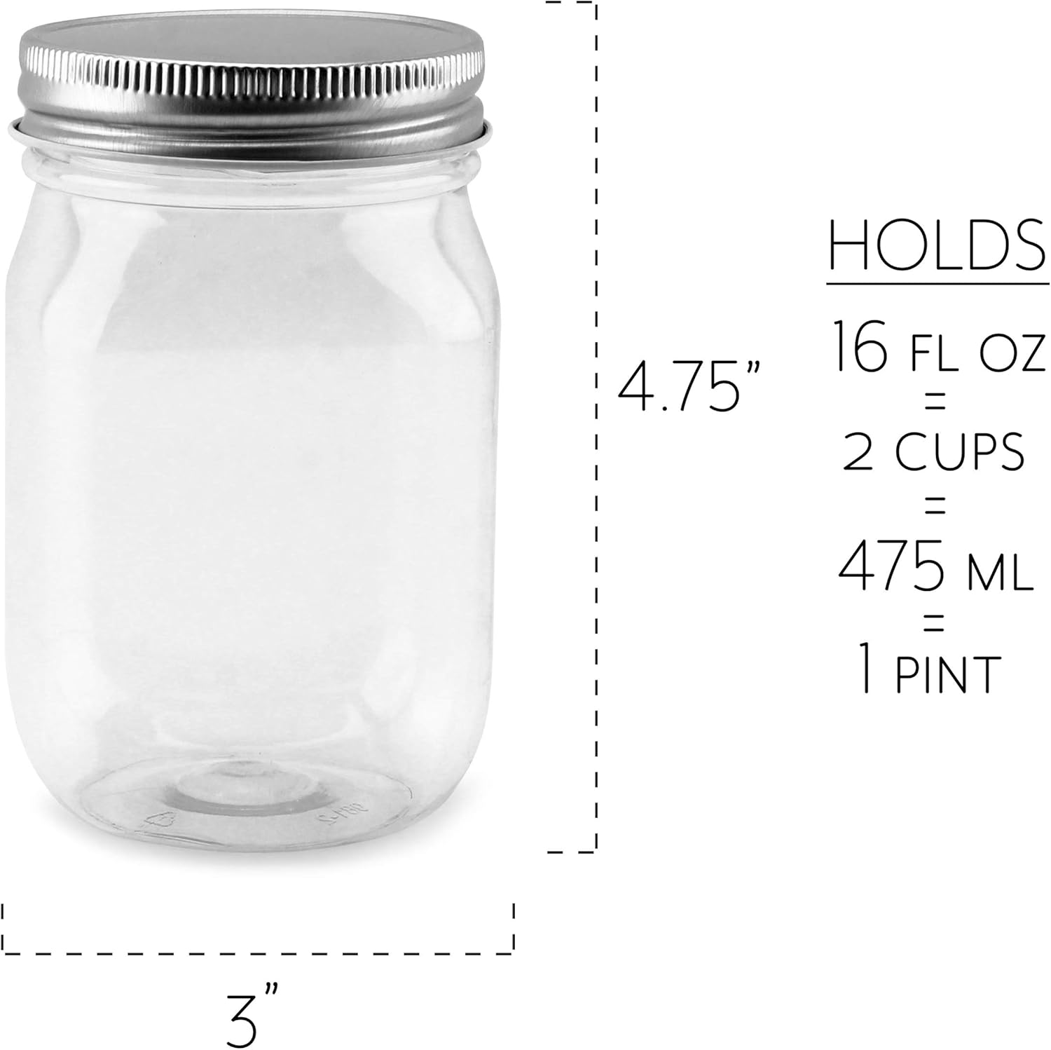 2 Cup Pint Capacity Cornucopia 16 Ounce Clear Plastic Mason Jars Compatible With Regular Mouth Mason Jar Lids 8 Pack Gold Metal Lids Pet Bpa Free Mason Jars With One Piece Lids
