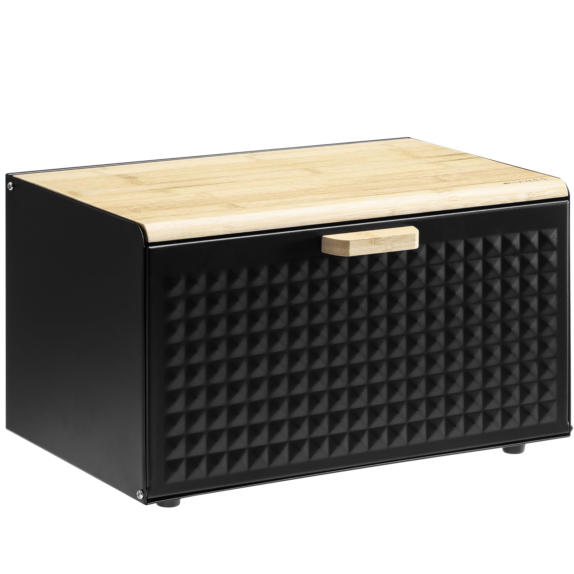 Navaris Metal Bread Bin Container with Bamboo Lid - Large Aesthetic Black Bread Bins for the Kitchen - Bread Box Containers for Small Items Storage - Bread Storing Bin Set Image