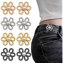 Boutons Serre-ceinture En Forme De Fleur – Lot De 8, Métal, 4 Couleurs, Réglables, Amovibles