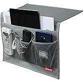 Meeall Bedside Storage Organizer with Pockets, Bedside Caddy, Table Cabinet Storage Organizer, TV Remote Control, Phones, Magazines, Tablets, Accessories, Grey