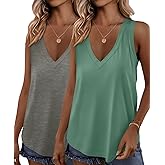 KKJ 2 Pack Womens Tank Tops 2026 Workout V Neck Tees Spring Summer Sleeveless Loose Fit Casual Outfits Shirts Fashion Clothes