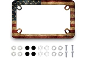 MUAWUOIK Motorcycle American Flag License Plate Frame Stainless Steel 4 Holes Vintage USA Flag Tag Holder Patriotic Motorcycle Accessory with Screws Nut Caps 7.7" x 4.5" for Bike Motorcycle