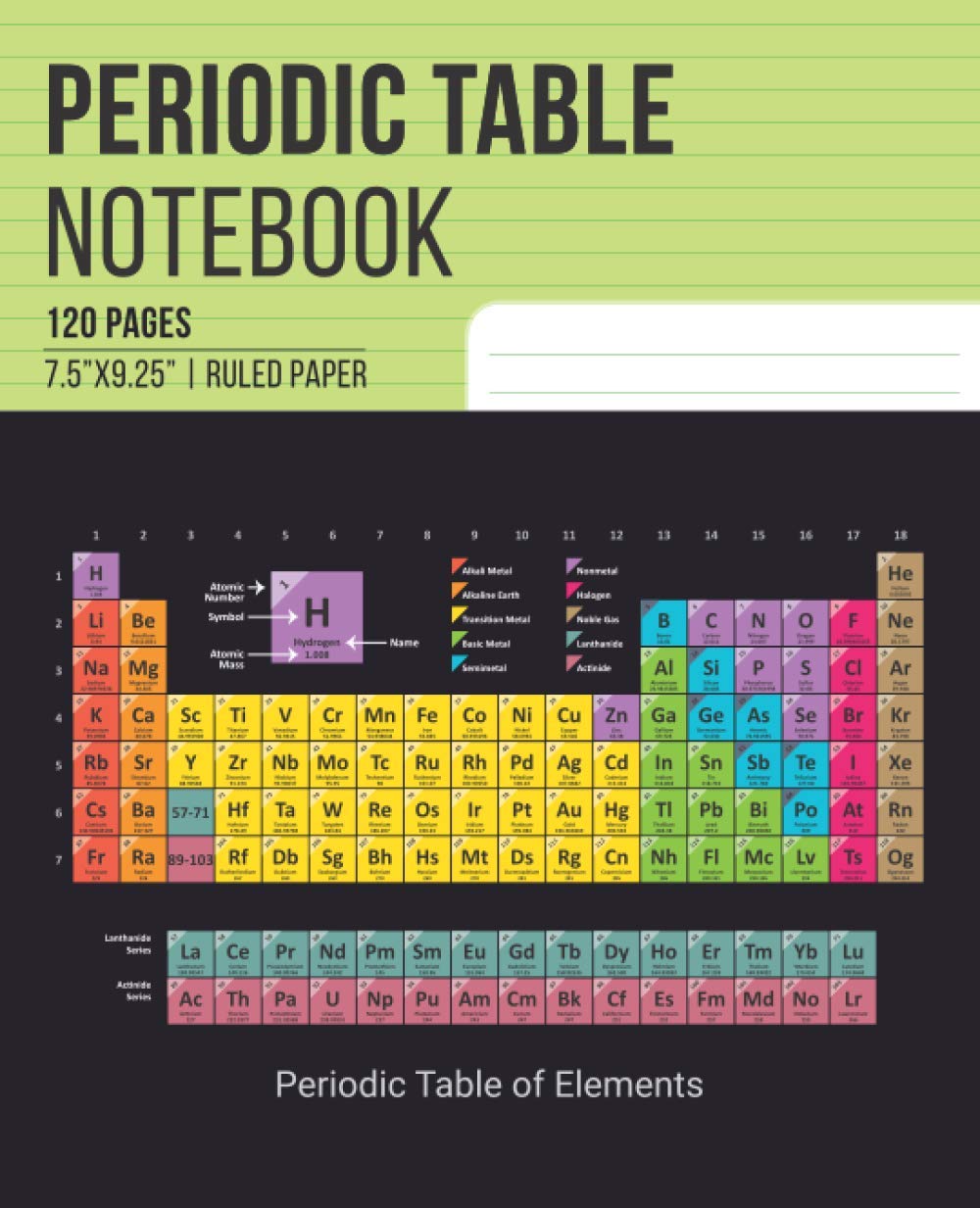 periodic table of elements notebook lined composition notebook classroom laboratory notepad for chemistry science students 118 elements with names symbols facts in the footer of each page