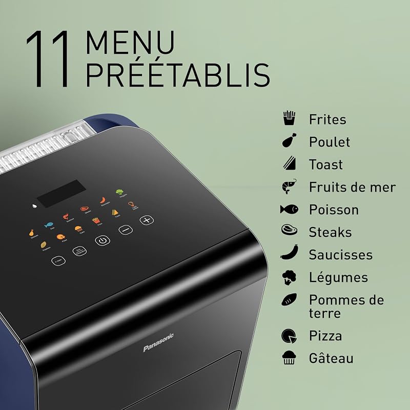 NF-CC600AXE AirFryer Friteuse sans huile avec Hublot, 5L, 80-200°C, Minuterie Numérique et Écran LCD, Vapeur Douce, 11 Préréglages, Nettoyage Facile, Noir/Bleu Foncé et Poignée Or Rose
