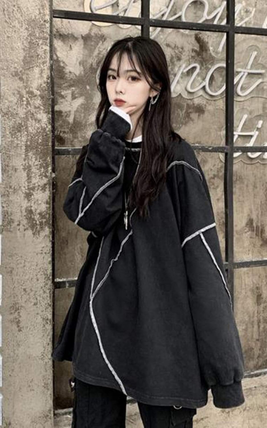 Amazon Bscoolレディース パーカー 長袖トレーナー レイヤード系 プルオーバー トップス 韓国ファッション春服 原宿系 アウター ストリート系 黒 トレーナー パーカー 通販