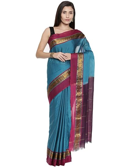 Womens Blended Cotton Saree (CCOPSC14083; Blue)