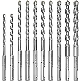 10-Piece SDS Plus Drill Bits Rotary Hammer Drill Bit Set, Carbide Tipped for Drilling Concrete Cement Porcelain Tiles Ceramic Pots Stone Brick, Dia 3/16" 1/4" 5/16" 3/8" 1/2"