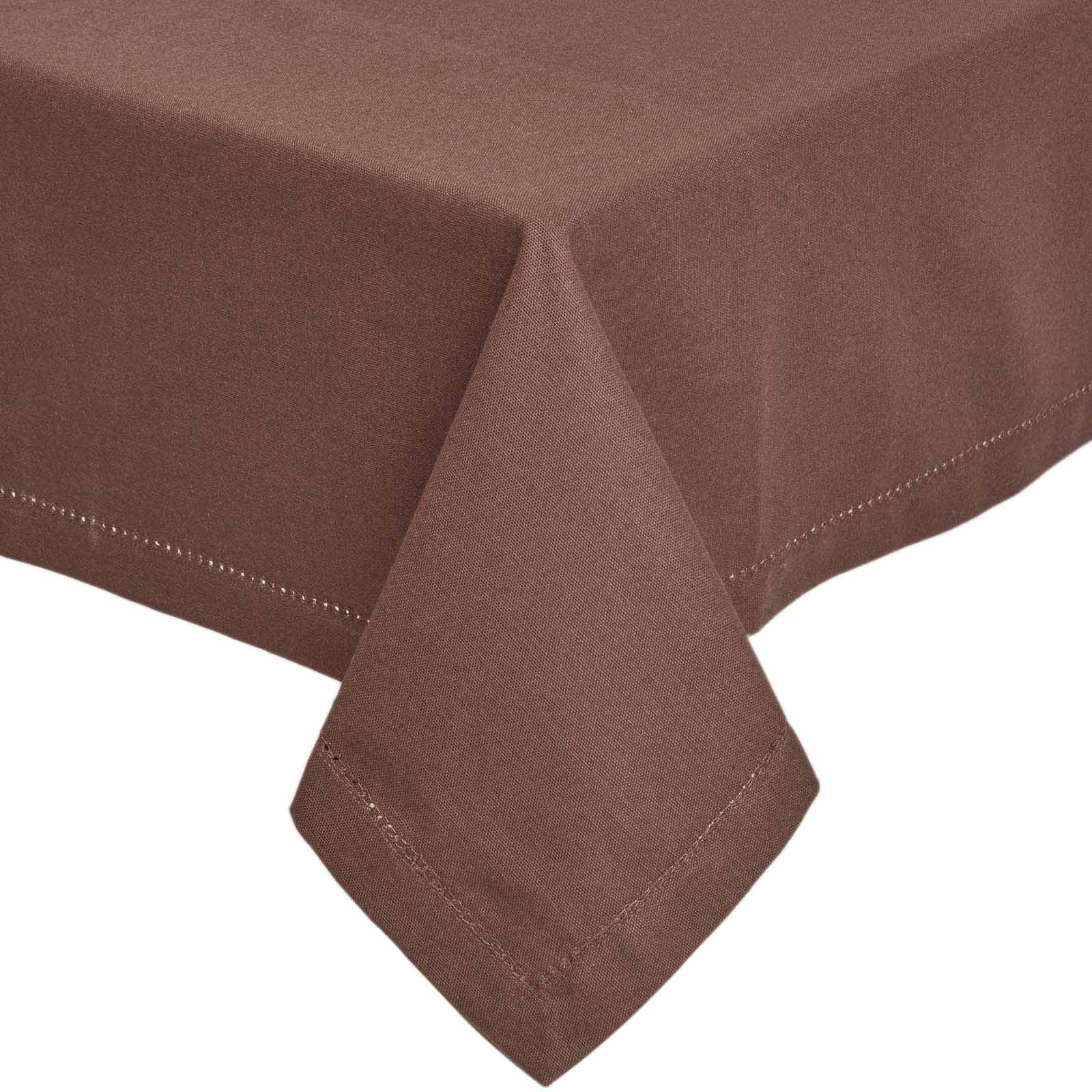 HOMESCAPES Brown Table Cloth, Plain Cotton Tablecloth, Large Rectangular, Handcrafted & Durable Dining Table Cover with Hem Stitch, Hypoallergenic, Washable, Chocolate Brown - 137 x 228cm — image 1
