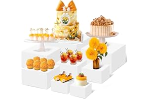 CODOHI Buffet Risers, 8 Pcs Large White Acrylic Food Risers, Dessert Table Display Set for Buffet Table, Acrylic Display Stands for Catering Dessert Jewelry Figures Show ( 5" 6" 7" 8" 9" 10" 11" 11.8")