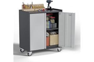 JAORD Metal Cabinet with Wheels, Storage Cabinet with 4 Wheels, Utility Cabinet, Lockable Storage Cabinet with Wheels, Garage Rolling Tool Cabinet for Home, Office, Assembly Required