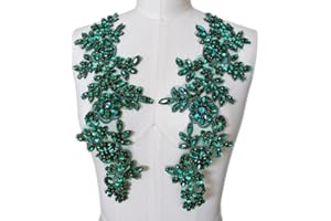 SUCCI SHAN 1 Pair Rhinestones Lace Applique Accessories Handsewing Glass Beads Stones Trim Patches for DIY Girl Wedding Dress Decorations (Deep Green)