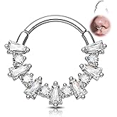 Melighting 16G Septum Ring, Fireworks Daith Piercing Jewelry 316L Stainless Steel, Rhombus Zircon Septum Clicker Hoop, Silver Helix Cartilage Earring for Women 8/10 mm
