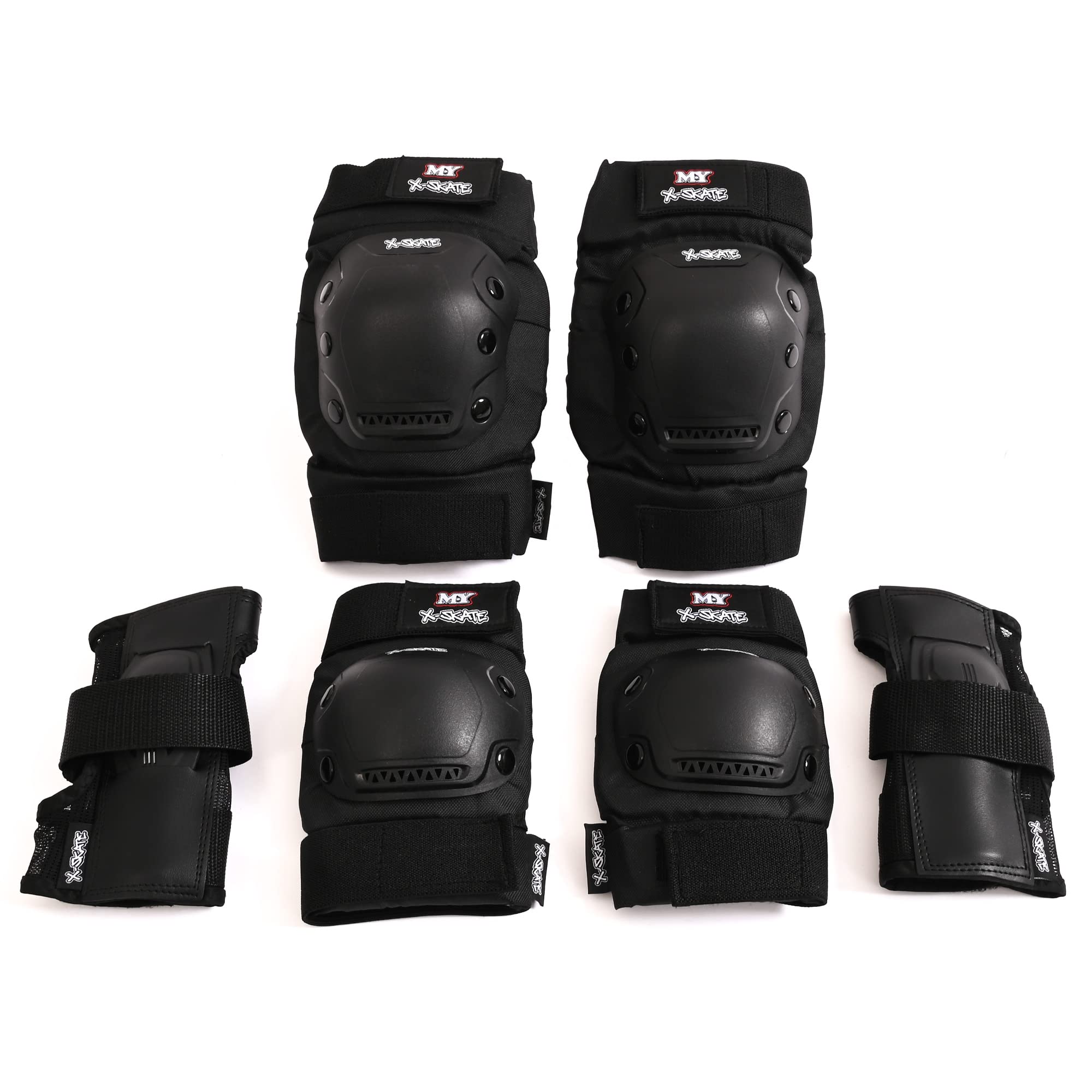 M.Y X-Skate Kids Junior Adjustable Skate Pads Protective Knee Pads Elbow Pads and Wrist Pads - Small, Black
