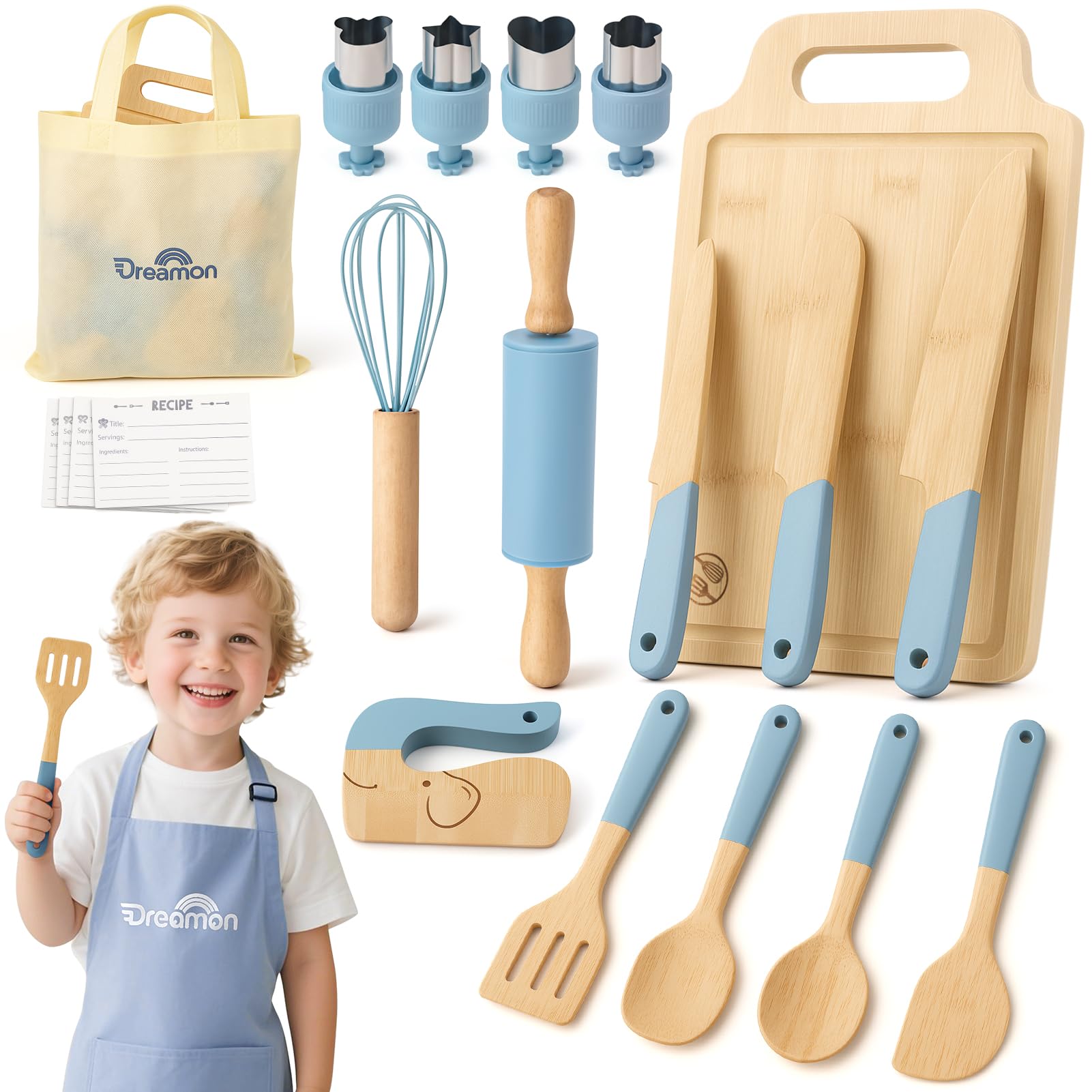 Photo 1 of 29 PCS Wooden Kids Cooking Set, Toddler Montessori Cooking & Baking Kitchen Tools for Real Cooking, 3 Knifes, Real Cutting Board, Apron, Kid Safe Kitchen Utensils for 3+ Year Old Boys Girls Gift