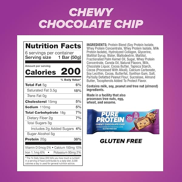 PURE PROTEIN HIGH PROTEIN BAR CHEWY CHOCOLATE CHIP – 6 CT