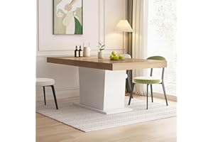 ECACAD 79" Large Dining Table for 6-8 People, Modern Rectangular Wood Dining Table, Kitchen Table with Strong White Pedestal for Dining Room, Light Brown