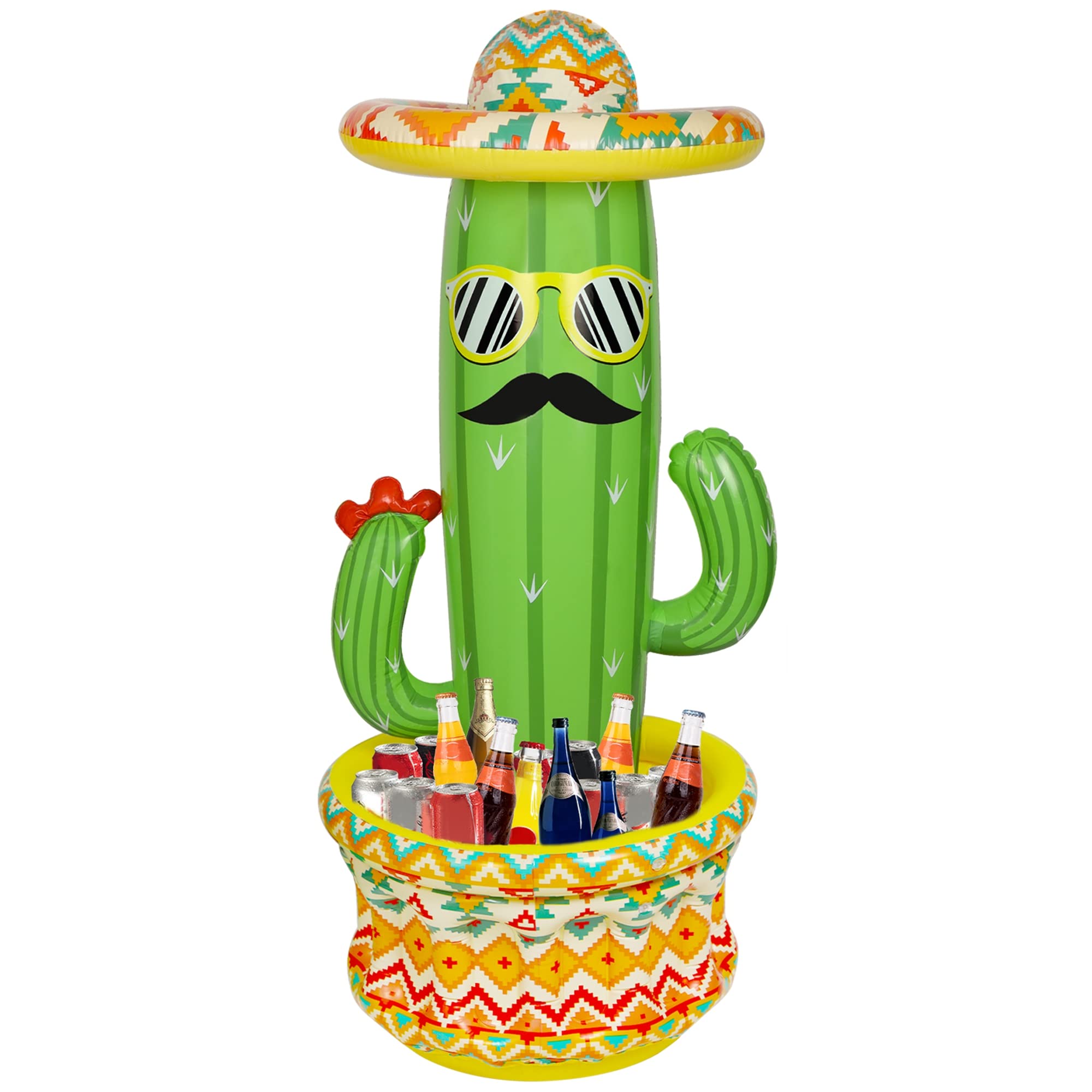 Photo 1 of Triumpeek 55" Inflatable Cactus Cooler, Fiesta Cactus Ice Bucket Wearing Sombrero for Summer Swimming Pool Hawaiian Themed Party Supplies, Cinco de Mayo Party Cooler Decor