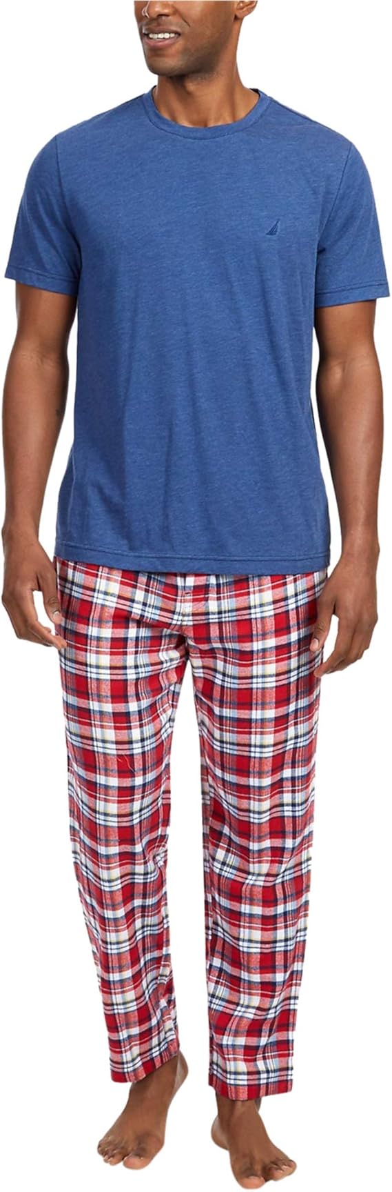 Nautica Men's Short Sleeve Top and Soft Flannel Pajama Pant Pj Set at