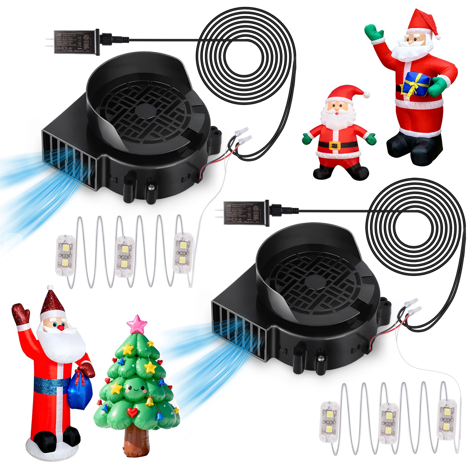 Photo 1 of 2-Pack Inflatable Fan Replacement, 1.0A Air Fan Blower with 1.25A Adapter and 3 LEDs Bulbs Light Strings for Halloween, Thanksgiving and Christmas Inflatables (IP68 Waterproof, 5.0 * 5.0'')