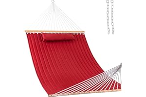 Lazy Daze 12 FT Double Quilted Fabric Hammock with Spreader Bars and Detachable Pillow, 2 Person Hammock for Outdoor Patio Ba