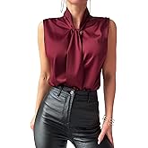 ZAFUL Women's Silk Satin Tank Top Mock Neck Bow Tie Knot Sleeveless Blouse Summer Basic Casual Shirt