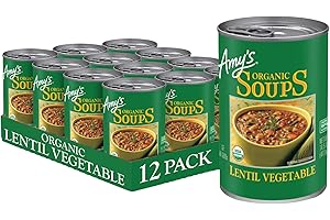 AMY'S Amy’s Soup, Vegan Lentil Vegetable Soup, Gluten Free, Made With Organic Vegetables, Canned Soup, 14.5 Oz (12 Pack)